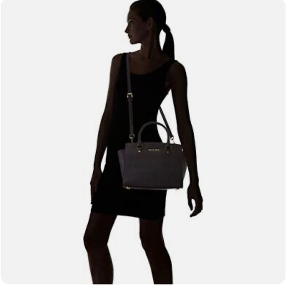 NEW Michael Kors Women's Selma Large Top Zip Satchel Handbag Black Gold - Picture 5 of 5
